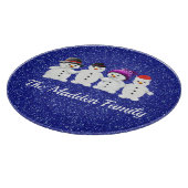 Family of Four Snowmen Blue Sparkle Winter   カッティングボード (角)