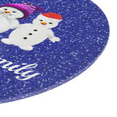 Family of Four Snowmen Blue Sparkle Winter   カッティングボード (角)