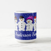 Family of Four Snowmen Blue Sparkle Winter     コーヒーマグカップ (中央)
