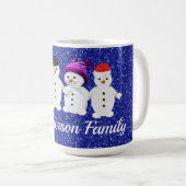 Family of Four Snowmen Blue Sparkle Winter     コーヒーマグカップ (正面右)