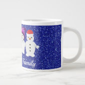Family of Four Snowmen Blue Sparkle Winter ジャンボコーヒーマグカップ (右)