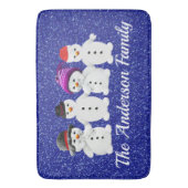 Family of Four Snowmen Blue Sparkle Winter     バスマット (正面縦)