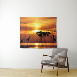 Family of Giraffes at Sunset Wall Art Tapestry タペストリー