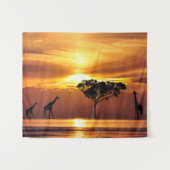Family of Giraffes at Sunset Wall Art Tapestry タペストリー (正面(横))