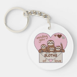 Family of Sloths with Envelope, Heart and Text キーホルダー