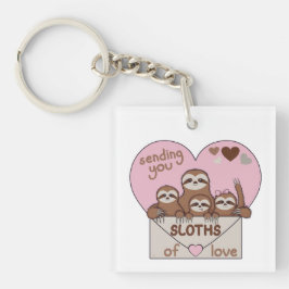 Family of Sloths with Envelope, Heart and Text キーホルダー