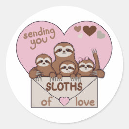 Family of Sloths with Envelope, Heart and Text ラウンドシール