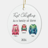 Family of Three Christmas Sweatersベビー写真 セラミックオーナメント (左)
