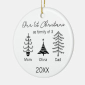 Family of Three Our First Christmas Tree Modern セラミックオーナメント (左)