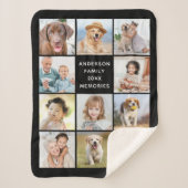 Family Personalized 11 Photo Collage Modern Black シェルパブランケット (正面)
