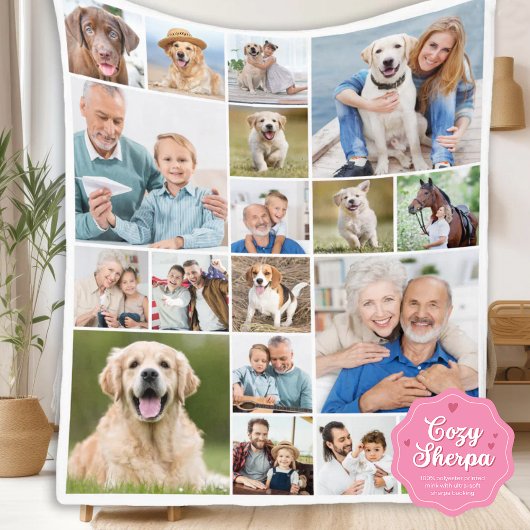 Family Personalized Modern Simple 18 Photo Collage シェルパブランケット