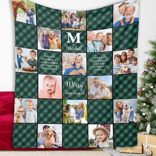 Family Personalized Photo Collage Patchwork Plaid フリースブランケット