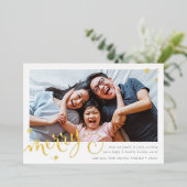 FAMILY PHOTOかわいいお洒落書道のメリー金ゴールド 箔シーズンカード (立ち正面)