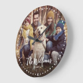 Family Photo モダン with Script ラージ壁時計 (傾斜)