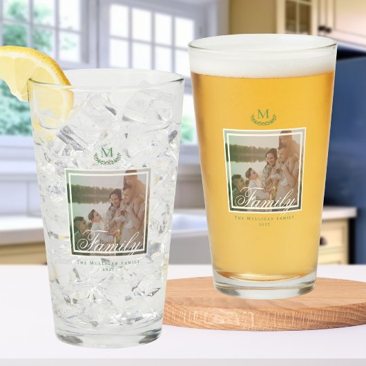 Family Photo beer Glass tumbler Monogram Wreath  タンブラーグラス