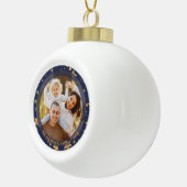 Family Photo Blue Gold Star Elegant Holiday セラミックボールオーナメント (右)