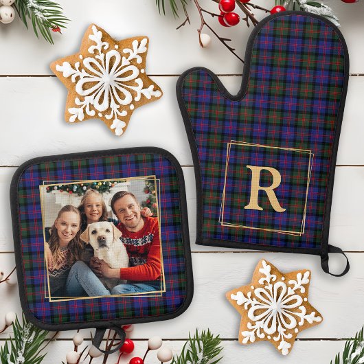 Family Photo Christmas Plaid Personalized Monogram 鍋つかみ&鍋敷きセット