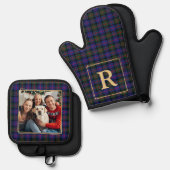 Family Photo Christmas Plaid Personalized Monogram 鍋つかみ&鍋敷きセット (正面/裏面)