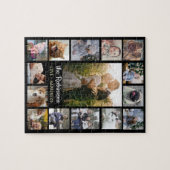 Family Photo Collage 15 Pictures + Name Black Easy ジグソーパズル (横)