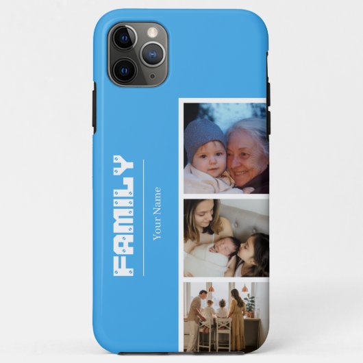Family Photo Collage blue 4 Picture Case-Mate iPhoneケース (裏面)