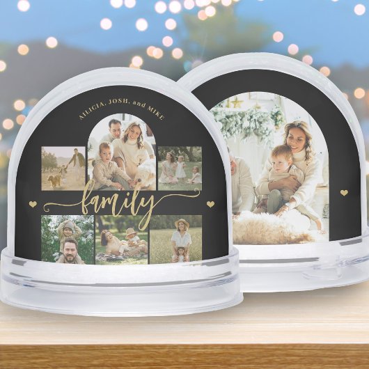 Family photo collage elegant gold script keepsake