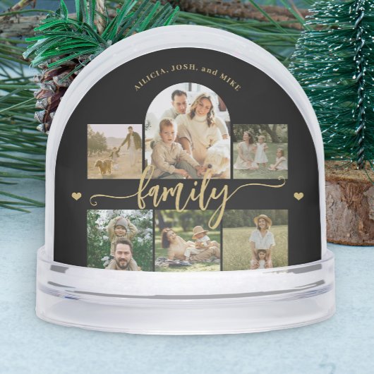 Family photo collage elegant gold script keepsake