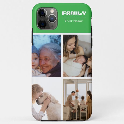 Family Photo Collage GREEN 4 Picture Case-Mate iPhoneケース (裏面)