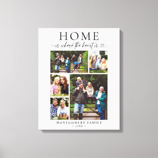 Family Photo Collage Keepsake Heart Script キャンバスプリント (正面)