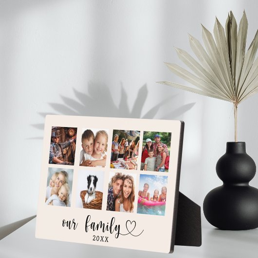 Family photo collage love heart script beige cream フォトプラーク