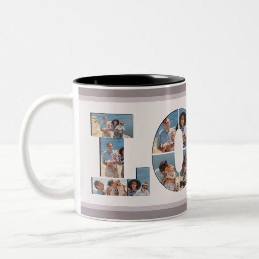 FAMILY Photo Collage Love Script モダン Keepsake ツートーンマグカップ (左)