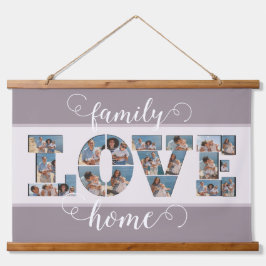 FAMILY Photo Collage Love Script モダン Keepsake 吊り下げ型タペストリー