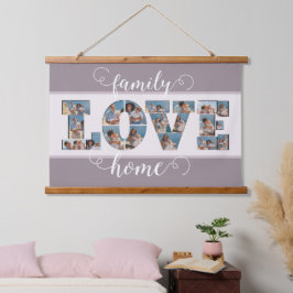 FAMILY Photo Collage Love Script モダン Keepsake 吊り下げ型タペストリー