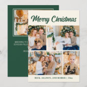 Family Photo Collage Merry Christmas Green  シーズンカード (正面/裏面)