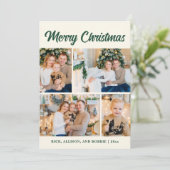 Family Photo Collage Merry Christmas Green  シーズンカード (スタンド正面)