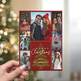 Family Photo Collage Red and Green Merry Christmas シーズンカード