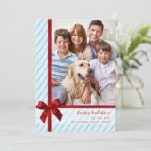 FAMILY PHOTO cute wrapped up red ribbon bow blue シーズンカード (スタンド正面)