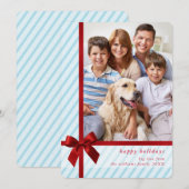 FAMILY PHOTO cute wrapped up red ribbon bow blue シーズンカード (正面/裏面)