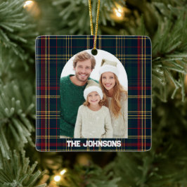 Family Photo Elegant Christmas Plaid Ornament セラミックオーナメント