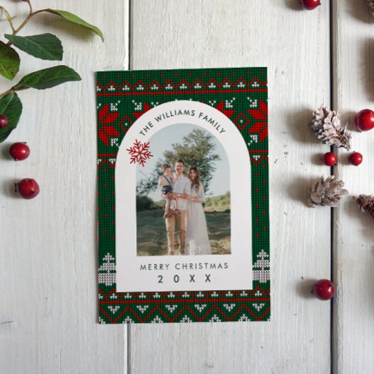 Family Photo Festive Knit Pattern Holiday Cards シーズンカード