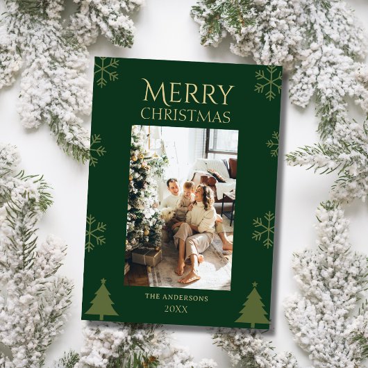 Family photo green custom merry christmas Card シーズンカード