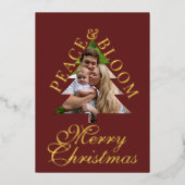 Family photo handwritten script burgundy real 箔招待状 (正面)