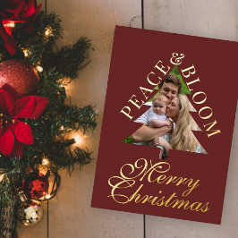 Family photo handwritten script burgundy real 箔招待状