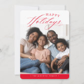 FAMILY PHOTO Happy Holidaysかわいい書道赤 シーズンカード (正面)