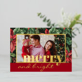 Family Photo in Poinsettia flower金ゴールド 箔シーズンカード (立ち正面)