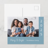 Family Photo Merry and Bright Modern Christmas シーズンポストカード (正面/裏面)