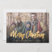 Family Photo Merry Christmas Gold Script Beige シーズンカード (正面)