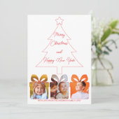 Family Photo Minimalist Red Line Christmas Tree シーズンカード (スタンド正面)