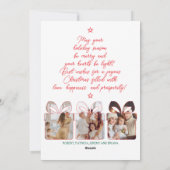 Family Photo Minimalist Red Line Christmas Tree シーズンカード (裏面)