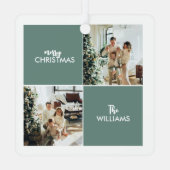 Family Photo modern collage simple Teal Christmas  メタルオーナメント (裏面)