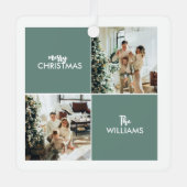 Family Photo modern collage simple Teal Christmas  メタルオーナメント (正面)